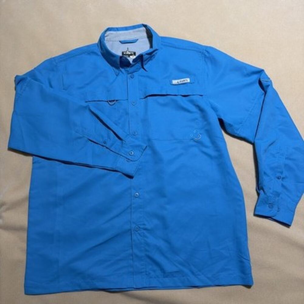 Habit Mens L Blue Long Sleeve Fishing Shirt Solar Factor UPF 40 Ripstop Pockets